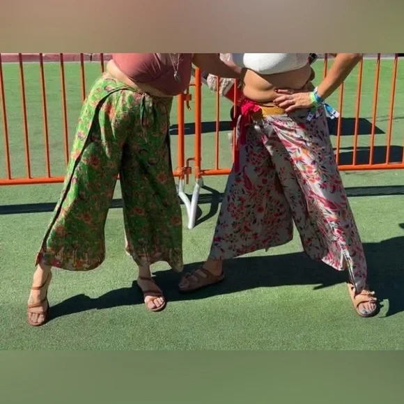 Handmade Reversible Silky Pink Wrap Pants XL - Picture 4 of 4